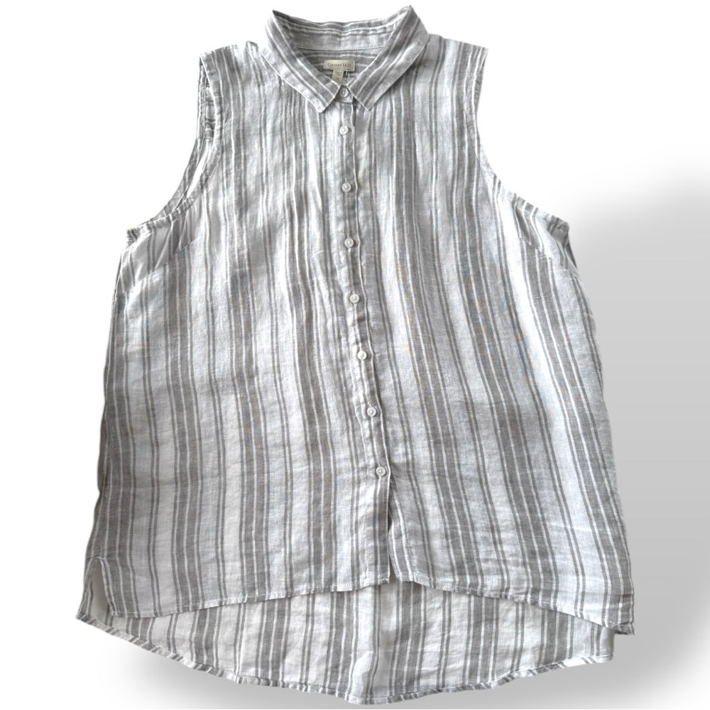 Garnet Hill Easy Linen Button Down Sleeveless Tunic Top Sz 18 NWT Gray White